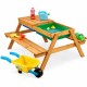 Детска Дървена Маса с Пейки и Пясъчник GINGER HOME – 2в1, Повдигащ се Плот, 90x86x50 см