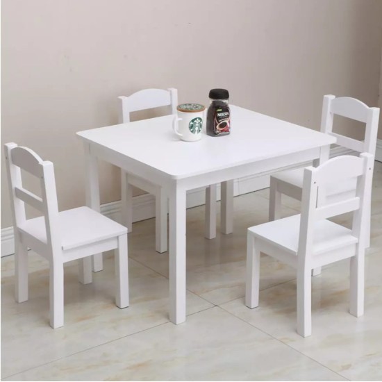 Детска Маса с 4 Столчета GINGER HOME, Дървен Комплект за Игра и Учение, Бял, 66x56x48 см Детска Маса с 4 Столчета GINGER HOME, Дървен Комплект за Игра и Учение, Бял, 66x56x48 см