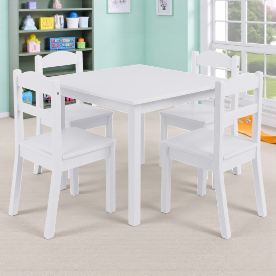 Детска Маса с 4 Столчета GINGER HOME, Дървен Комплект за Игра и Учение, Бял, 66x56x48 см Детска Маса с 4 Столчета GINGER HOME, Дървен Комплект за Игра и Учение, Бял, 66x56x48 см