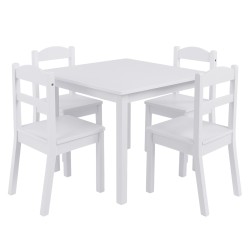 Детска Маса с 4 Столчета GINGER HOME, Дървен Комплект за Игра и Учение, Бял, 66x56x48 см