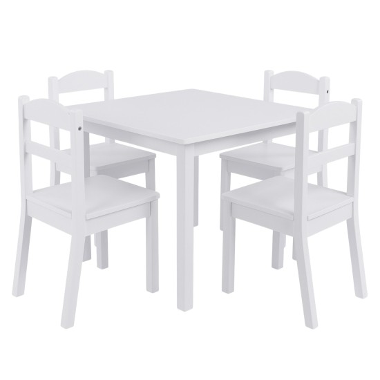 Детска Маса с 4 Столчета GINGER HOME, Дървен Комплект за Игра и Учение, Бял, 66x56x48 см Детска Маса с 4 Столчета GINGER HOME, Дървен Комплект за Игра и Учение, Бял, 66x56x48 см