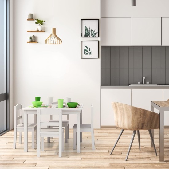 Детска Маса с 4 Столчета GINGER HOME, Дървен Комплект за Игра и Учение, Бял, 66x56x48 см Детска Маса с 4 Столчета GINGER HOME, Дървен Комплект за Игра и Учение, Бял, 66x56x48 см