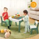 Детска Масичка със Столчета 4 в 1 GINGER HOME, 2 Плота, Черна дъска и Плот за Редене на Конструктори тип LEGO, Forest