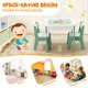 Детска Масичка със Столчета 4 в 1 GINGER HOME, 2 Плота, Черна дъска и Плот за Редене на Конструктори тип LEGO, Forest