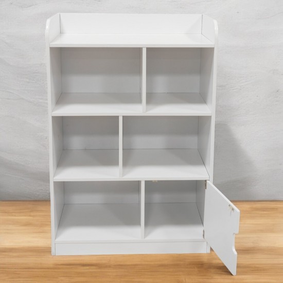 Детска Секция GINGER HOME за Съхранение на Книжки и Играчки, Етажерка с 4 Нива и Вратичка - Бяла Детска Секция GINGER HOME за Съхранение на Книжки и Играчки, Етажерка с 4 Нива и Вратичка - Бяла
