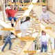 Детски Дървен Комплект GINGER HOME 4 в 1 – Люлка, Пързалка, Катерушка и Рампа за Катерене, 120x112x114 см