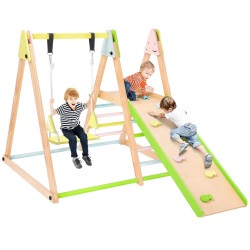 Детски дървен Pikler (пиклер) триъгълник 4 в 1 – люлка, пързалка, катерушка и рампа | Ginger Home