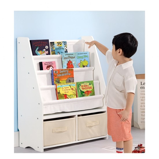 Детски Дървен Органайзер 2 в 1, Етажерка за Книжки и Кутии за Съхранение на Играчки Детски Дървен Органайзер 2 в 1, Етажерка за Книжки и Кутии за Съхранение на Играчки