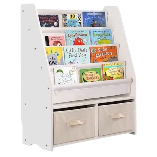 Детски Дървен Органайзер 2 в 1, Етажерка за Книжки и Кутии за Съхранение на Играчки Детски Дървен Органайзер 2 в 1, Етажерка за Книжки и Кутии за Съхранение на Играчки