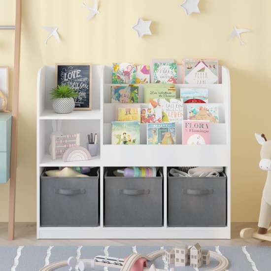 Детски Органайзер GINGER HOME, Етажерка с Рафтове за Играчки и Книги, 3 Текстилни Кутии, Дървен, Бял, 92x30x80 см, Монтесори Детски Органайзер GINGER HOME, Етажерка с Рафтове за Играчки и Книги, 3 Текстилни Кутии, Дървен, Бял, 92x30x80 см, Монтесори