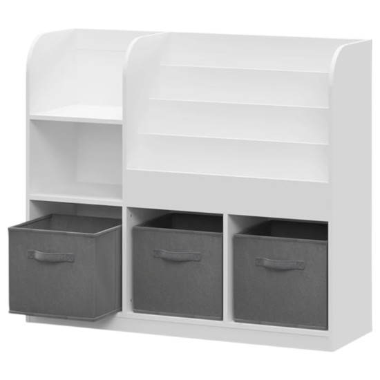 Детски Органайзер GINGER HOME, Етажерка с Рафтове за Играчки и Книги, 3 Текстилни Кутии, Дървен, Бял, 92x30x80 см, Монтесори Детски Органайзер GINGER HOME, Етажерка с Рафтове за Играчки и Книги, 3 Текстилни Кутии, Дървен, Бял, 92x30x80 см, Монтесори
