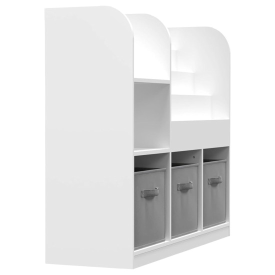 Детски Органайзер GINGER HOME, Етажерка с Рафтове за Играчки и Книги, 3 Текстилни Кутии, Дървен, Бял, 92x30x80 см, Монтесори Детски Органайзер GINGER HOME, Етажерка с Рафтове за Играчки и Книги, 3 Текстилни Кутии, Дървен, Бял, 92x30x80 см, Монтесори