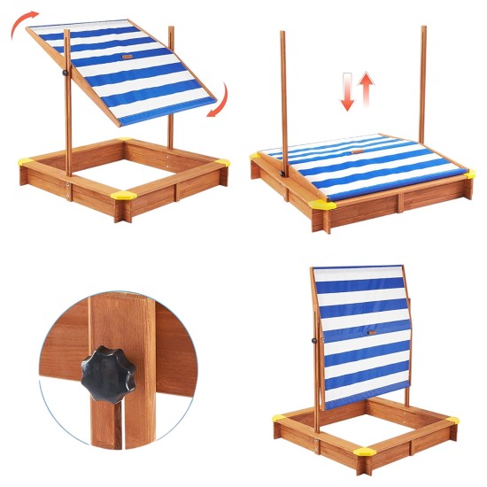 Детски Пясъчник GINGER HOME, Регулируем и Водоустойчив Сенник-Покривало anti-UV, Дървен, 118х118х118 см. Детски Пясъчник GINGER HOME, Регулируем и Водоустойчив Сенник-Покривало anti-UV, Дървен, 118х118х118 см.