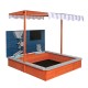 Детски Дървен Пясъчник GINGER HOME с Регулируем Покрив, Аксесоари за Игра 120x120x120 см – Идеален за Двор и Градина