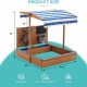Детски Дървен Пясъчник GINGER HOME с Регулируем Покрив, Аксесоари за Игра 120x120x120 см – Идеален за Двор и Градина