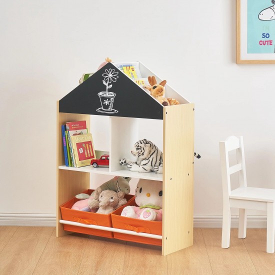 Детски Шкаф GINGER HOME, Етажерка за Играчки и Книжки с Черна Дъска за Писане, Къщичка, Дърво Детски Шкаф GINGER HOME, Етажерка за Играчки и Книжки с Черна Дъска за Писане, Къщичка, Дърво