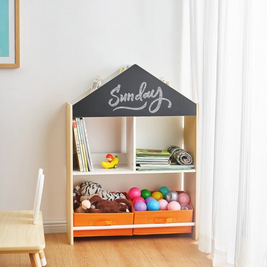 Детски Шкаф GINGER HOME, Етажерка за Играчки и Книжки с Черна Дъска за Писане, Къщичка, Дърво Детски Шкаф GINGER HOME, Етажерка за Играчки и Книжки с Черна Дъска за Писане, Къщичка, Дърво