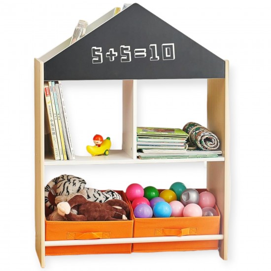 Детски Шкаф GINGER HOME, Етажерка за Играчки и Книжки с Черна Дъска за Писане, Къщичка, Дърво Детски Шкаф GINGER HOME, Етажерка за Играчки и Книжки с Черна Дъска за Писане, Къщичка, Дърво