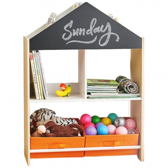 Детски Шкаф GINGER HOME, Етажерка за Играчки и Книжки с Черна Дъска за Писане, Къщичка, Дърво Детски Шкаф GINGER HOME, Етажерка за Играчки и Книжки с Черна Дъска за Писане, Къщичка, Дърво