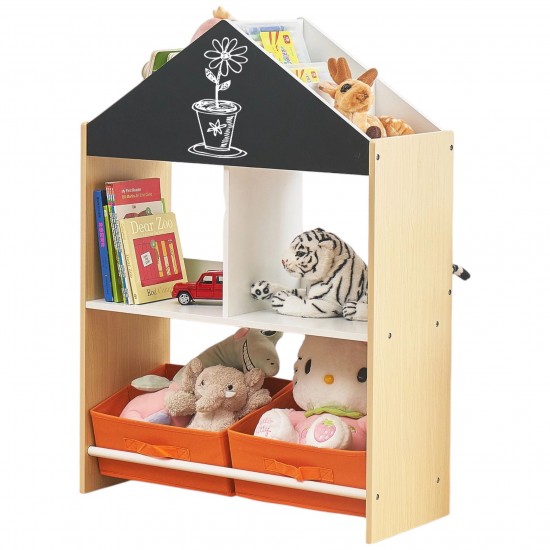 Детски Шкаф GINGER HOME, Етажерка за Играчки и Книжки с Черна Дъска за Писане, Къщичка, Дърво Детски Шкаф GINGER HOME, Етажерка за Играчки и Книжки с Черна Дъска за Писане, Къщичка, Дърво