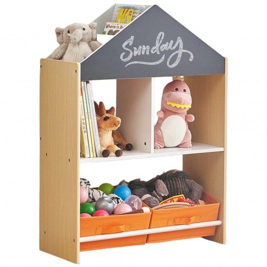 Детски Шкаф GINGER HOME, Етажерка за Играчки и Книжки с Черна Дъска за Писане, Къщичка, Дърво Детски Шкаф GINGER HOME, Етажерка за Играчки и Книжки с Черна Дъска за Писане, Къщичка, Дърво