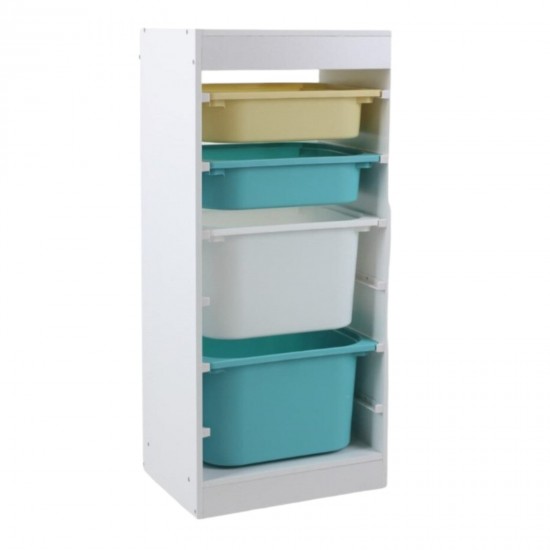 Детски Шкаф GINGER HOME, Етажерка за Играчки с 4 Кутии за Съхранение, Бял Детски Шкаф GINGER HOME, Етажерка за Играчки с 4 Кутии за Съхранение, Бял