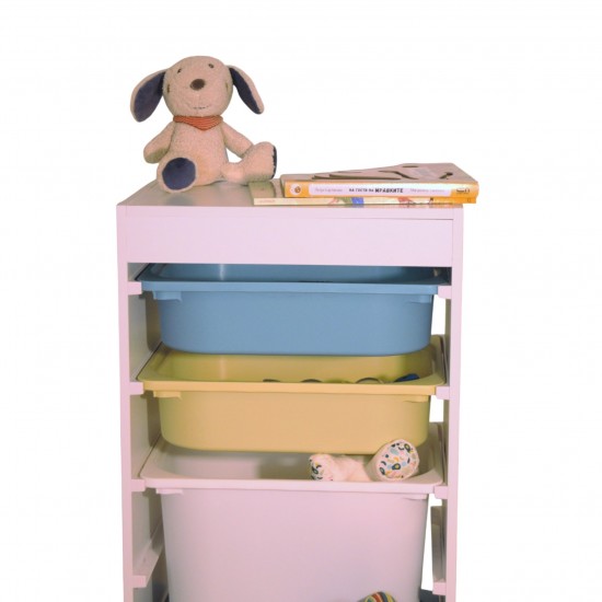 Детски Шкаф GINGER HOME, Етажерка за Играчки с 4 Кутии за Съхранение, Бял Детски Шкаф GINGER HOME, Етажерка за Играчки с 4 Кутии за Съхранение, Бял