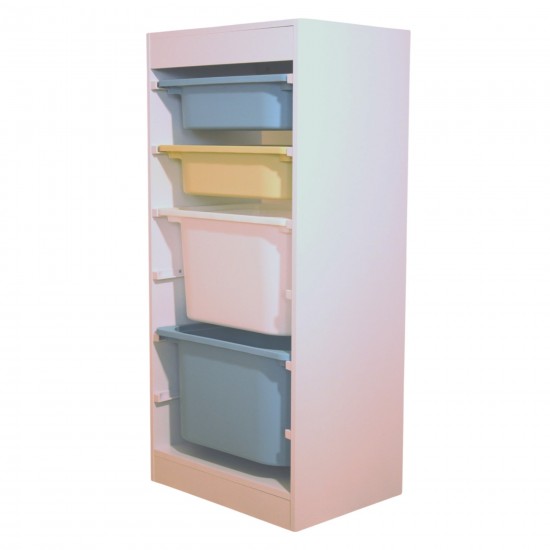 Детски Шкаф GINGER HOME, Етажерка за Играчки с 4 Кутии за Съхранение, Бял Детски Шкаф GINGER HOME, Етажерка за Играчки с 4 Кутии за Съхранение, Бял