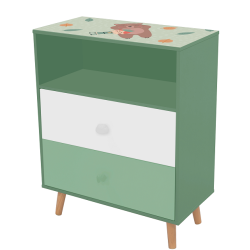 Детски Шкаф за Играчки и Дрехи GINGER HOME, Етажерка за Детска Стая с 2 чекмеджета, Мече, FOREST