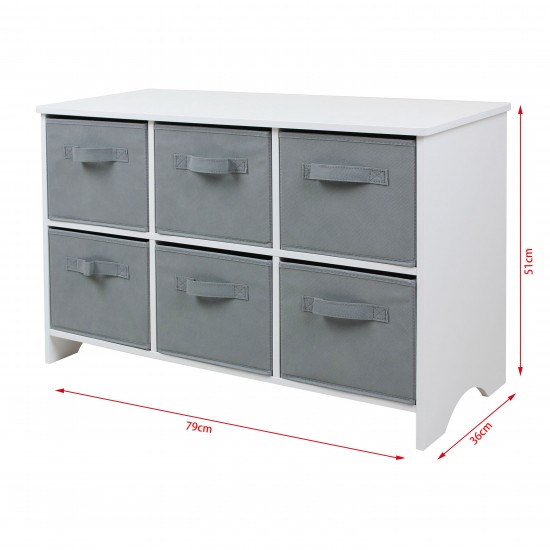 Детски Скрин GINGER HOME с 6 Текстилни Кутии за Съхранение на Играчки и Аксесоари, Сиво и Бяло