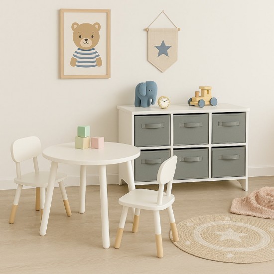Детски Скрин GINGER HOME с 6 Текстилни Кутии за Съхранение на Играчки и Аксесоари, Сиво и Бяло