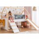 Детско Легло Къщичка GINGER HOME, Монтесори, Двуетажно, Пързалка, Черна Дъска, Подматрачна Рамка 90х200 см Детско Легло Къщичка GINGER HOME, Монтесори, Двуетажно, Пързалка, Черна Дъска, Подматрачна Рамка 90х200 см