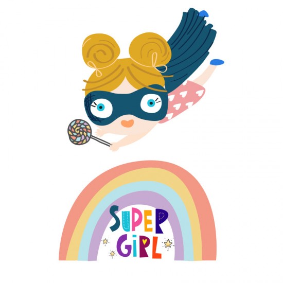 Комплект 2 броя стикери SUPER GIRL за декорация на детска стая, стена, прозорец, мебели Комплект 2 броя стикери SUPER GIRL за декорация на детска стая, стена, прозорец, мебели