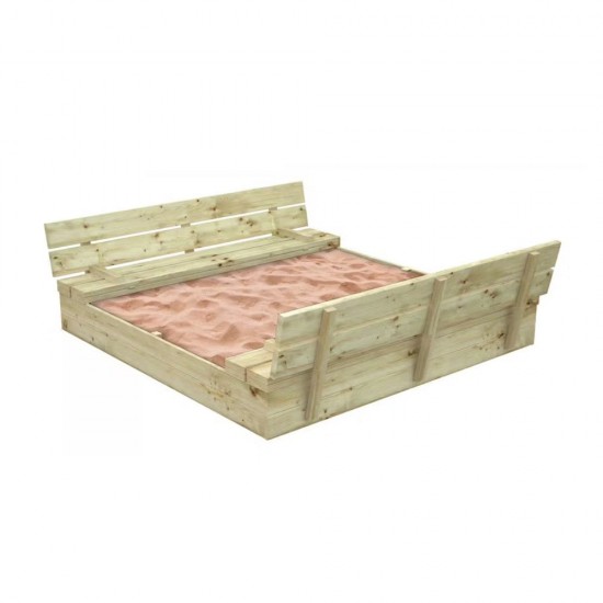 Голям Детски Пясъчник с Пейки и Сгъваем Капак GINGER HOME 157x157x21см, Дървен Голям Детски Пясъчник с Пейки и Сгъваем Капак GINGER HOME 157x157x21см, Дървен