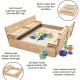 Голям Детски Пясъчник с Пейки и Сгъваем Капак GINGER HOME 157x157x21см, Дървен Голям Детски Пясъчник с Пейки и Сгъваем Капак GINGER HOME 157x157x21см, Дървен