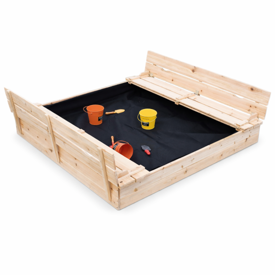 Голям Дървен Детски Пясъчник с Пейки и Защитен капак – GINGER HOME, 157×157×21 см Голям Дървен Детски Пясъчник с Пейки и Защитен капак – GINGER HOME, 157×157×21 см