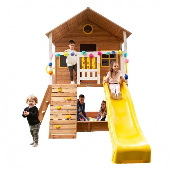 Голяма Детска Къща GINGER HOME с Пясъчник и Пързалка, за Игра на Открито в Двора и Градината, Дървена, 258х271.5х291 см.