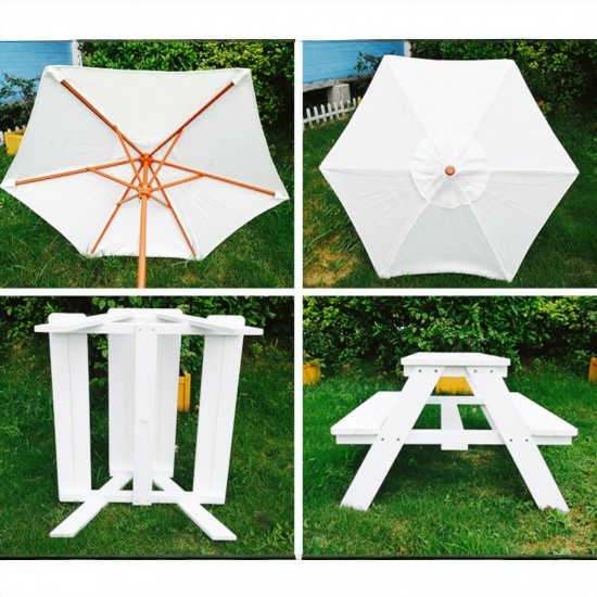 Градински Комплект GINGER HOME, Детска Маса за Пикник, Чадър anti-UV 30+, Дървен, Игри на Открито, Бял, 89х79х50 см. Градински Комплект GINGER HOME, Детска Маса за Пикник, Чадър anti-UV 30+, Дървен, Игри на Открито, Бял, 89х79х50 см.