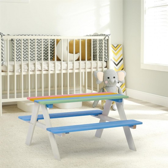 Детска Маса за Пикник с Пейки GINGER HOME, Градинска, Дървена, Игри на Открито, RAINBOW, 89х79х50 см. Детска Маса за Пикник с Пейки GINGER HOME, Градинска, Дървена, Игри на Открито, RAINBOW, 89х79х50 см.