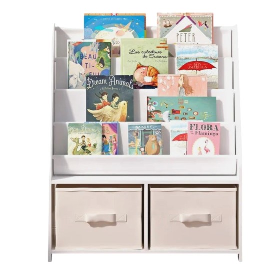 Детски Дървен Органайзер 2 в 1, Етажерка за Книжки и Кутии за Съхранение на Играчки Детски Дървен Органайзер 2 в 1, Етажерка за Книжки и Кутии за Съхранение на Играчки