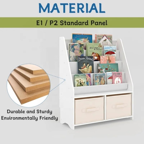Детски Дървен Органайзер 2 в 1, Етажерка за Книжки и Кутии за Съхранение на Играчки Детски Дървен Органайзер 2 в 1, Етажерка за Книжки и Кутии за Съхранение на Играчки