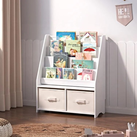Детски Дървен Органайзер 2 в 1, Етажерка за Книжки и Кутии за Съхранение на Играчки Детски Дървен Органайзер 2 в 1, Етажерка за Книжки и Кутии за Съхранение на Играчки