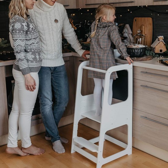 Монтесори Кула GINGER HOME, Образователно Столче с Черна Дъска и Регулируема Височина, Бяла, за Деца от 1-4 години Монтесори Кула GINGER HOME, Образователно Столче с Черна Дъска и Регулируема Височина, Бяла, за Деца от 1-4 години