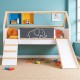 Детско Легло Къщичка GINGER HOME, Монтесори, Двуетажно, Пързалка, Черна Дъска, Подматрачна Рамка 90х200 см Детско Легло Къщичка GINGER HOME, Монтесори, Двуетажно, Пързалка, Черна Дъска, Подматрачна Рамка 90х200 см