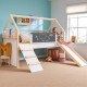 Детско Легло Къщичка GINGER HOME, Монтесори, Двуетажно, Пързалка, Черна Дъска, Подматрачна Рамка 90х200 см Детско Легло Къщичка GINGER HOME, Монтесори, Двуетажно, Пързалка, Черна Дъска, Подматрачна Рамка 90х200 см