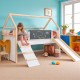 Детско Легло Къщичка GINGER HOME, Монтесори, Двуетажно, Пързалка, Черна Дъска, Подматрачна Рамка 90х200 см Детско Легло Къщичка GINGER HOME, Монтесори, Двуетажно, Пързалка, Черна Дъска, Подматрачна Рамка 90х200 см