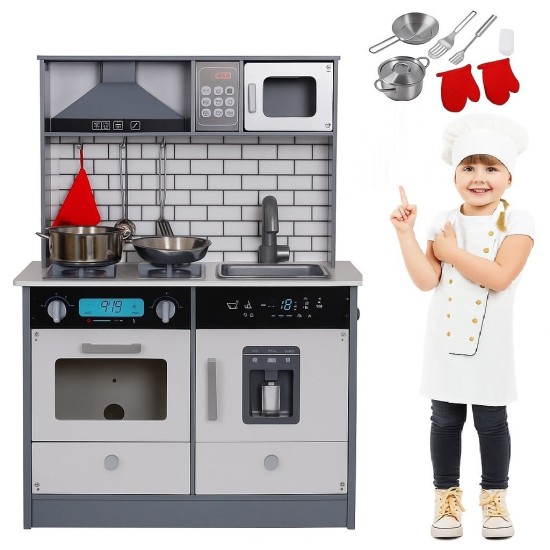 Детска Дървена Кухня GINGER HOME със Звук, Светлина, Бяла W10C493J