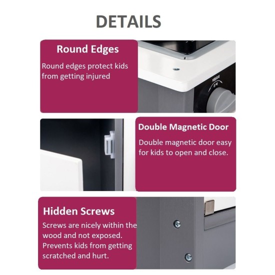 Детска Дървена Кухня GINGER HOME със Звук, Светлина, Бяла W10C493J