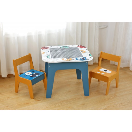 Детска Маса с 2 Столчета, Комплект - Двустранна, за Рисуване и за Редене на Конструктори тип LEGO - GHOSTS
