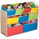 Детски Дървен Органайзер, Етажерка, Шкаф, Секция за Съхранение на Играчки и Книжки - 3 нива с 9 Текстилни Кутии - COLORS